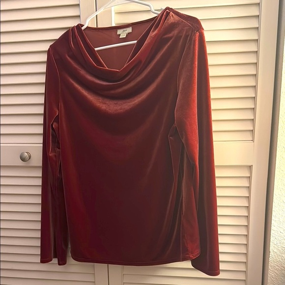 J. Jill Tops - J. Jill Maroon Burgundy Velvet Cowl Neck Blouse Size Medium Stretch EUC